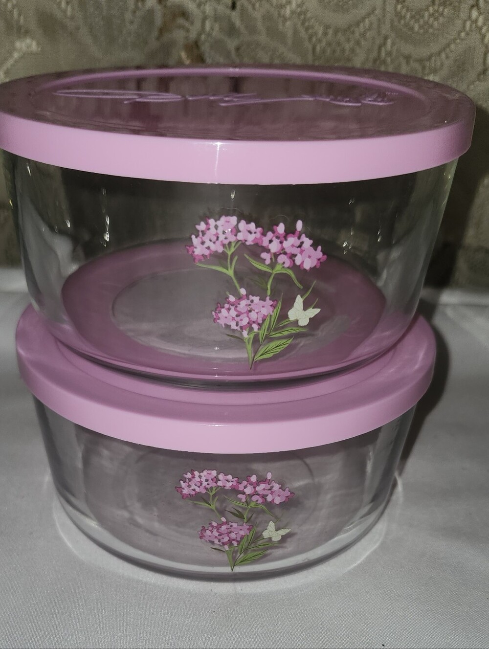 DOLLY Pink Floral Glass Storage Bowls with Lids